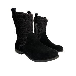 UGG Dahlia Lace Suede Boots Black Side Zip Womens Floral Embroidered Mid Calf 5